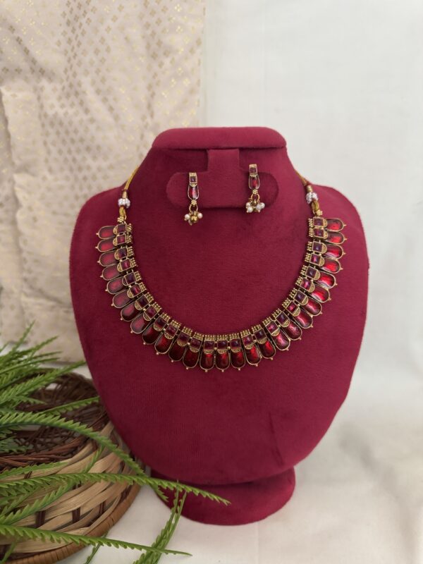 Maharani Enamel Palakka Necklace - Ruby