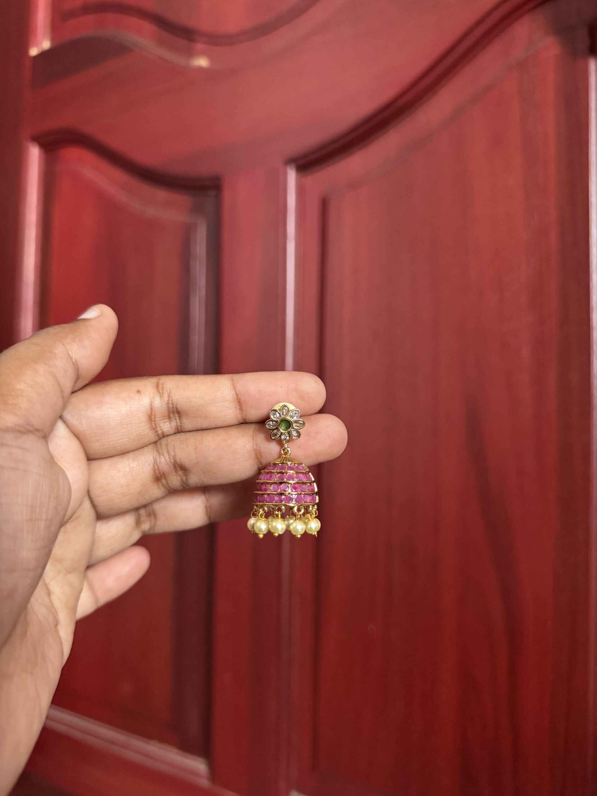 Rose Pearl Blossom Jhumka