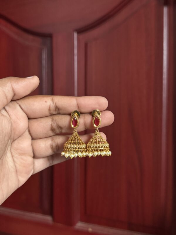 Meghna Dome Jhumkas - Ruby