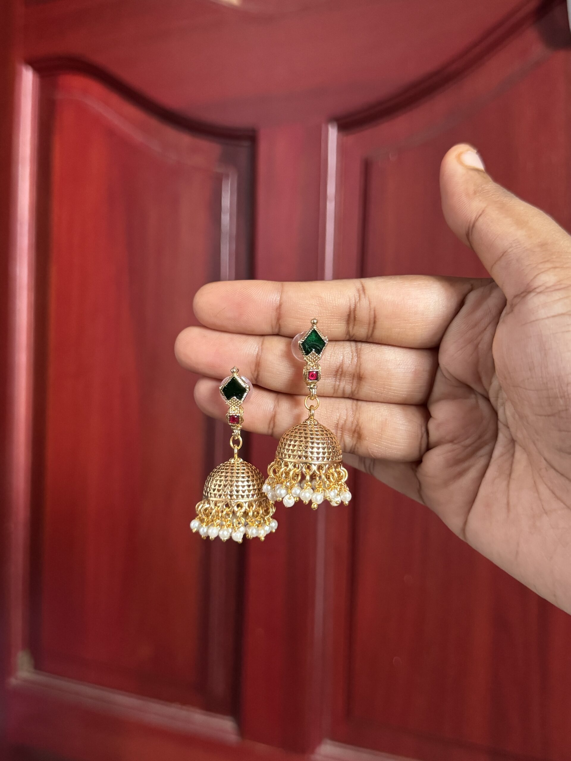 Tarangini Palakka jhumka - Green - Image 2