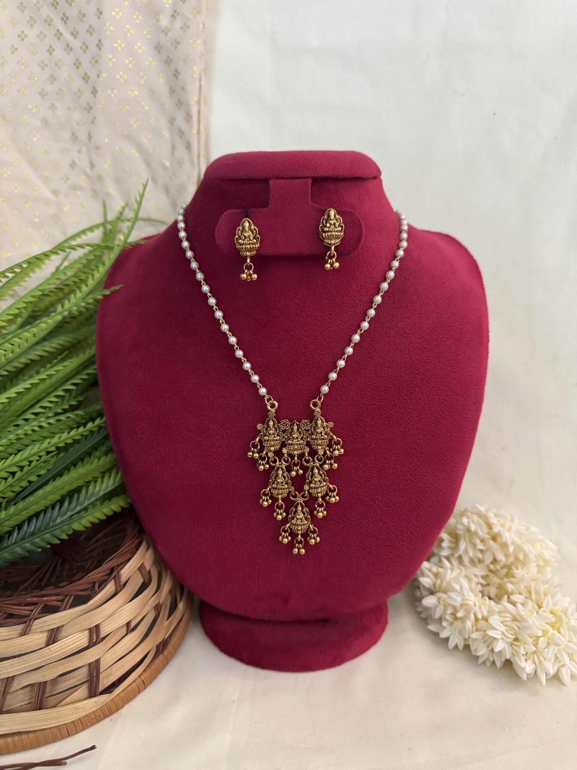 Lakshmi Jharna Layer Bead Necklace - Pearl