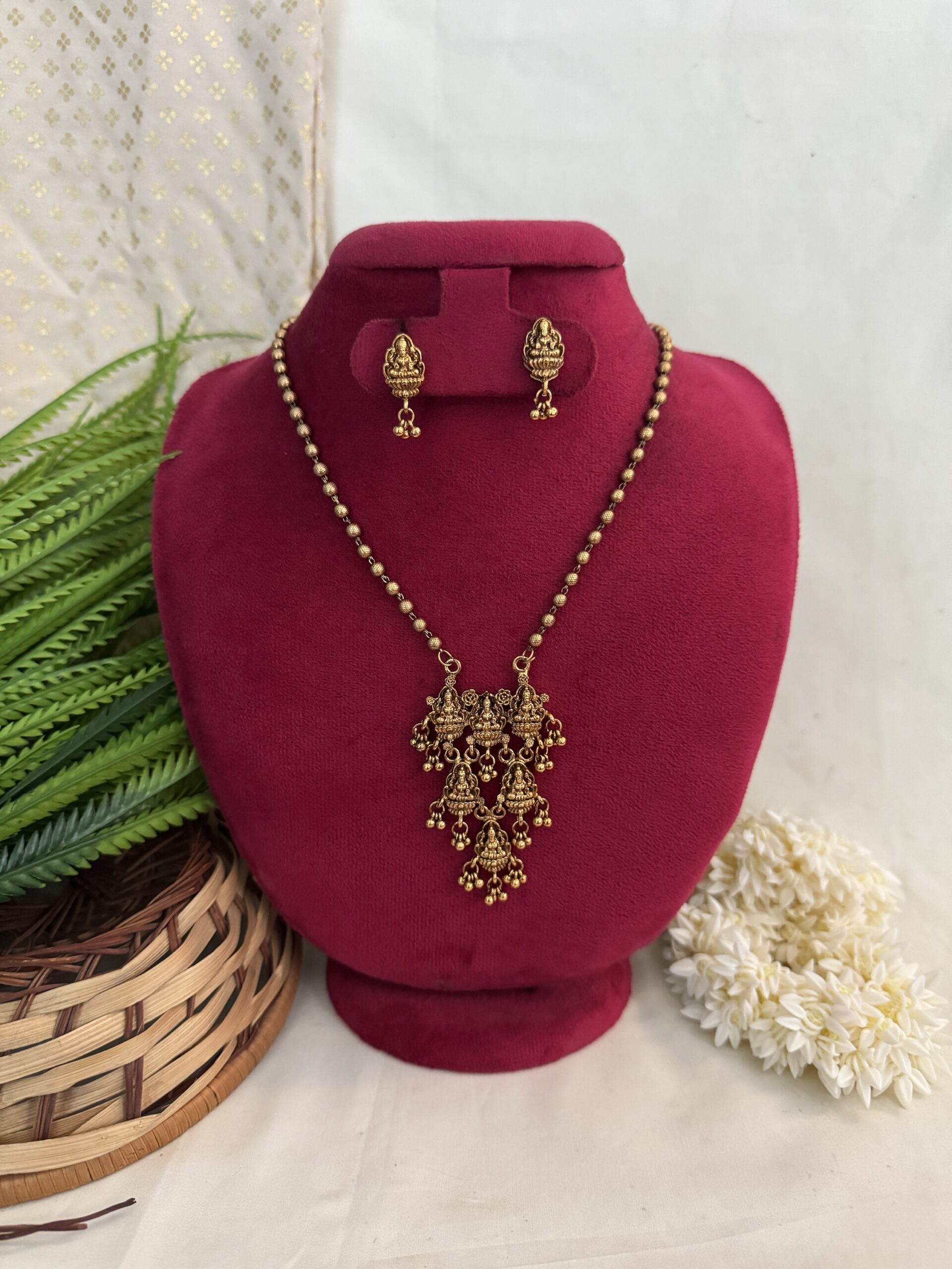 Lakshmi Jharna Layer Bead Necklace - Gold