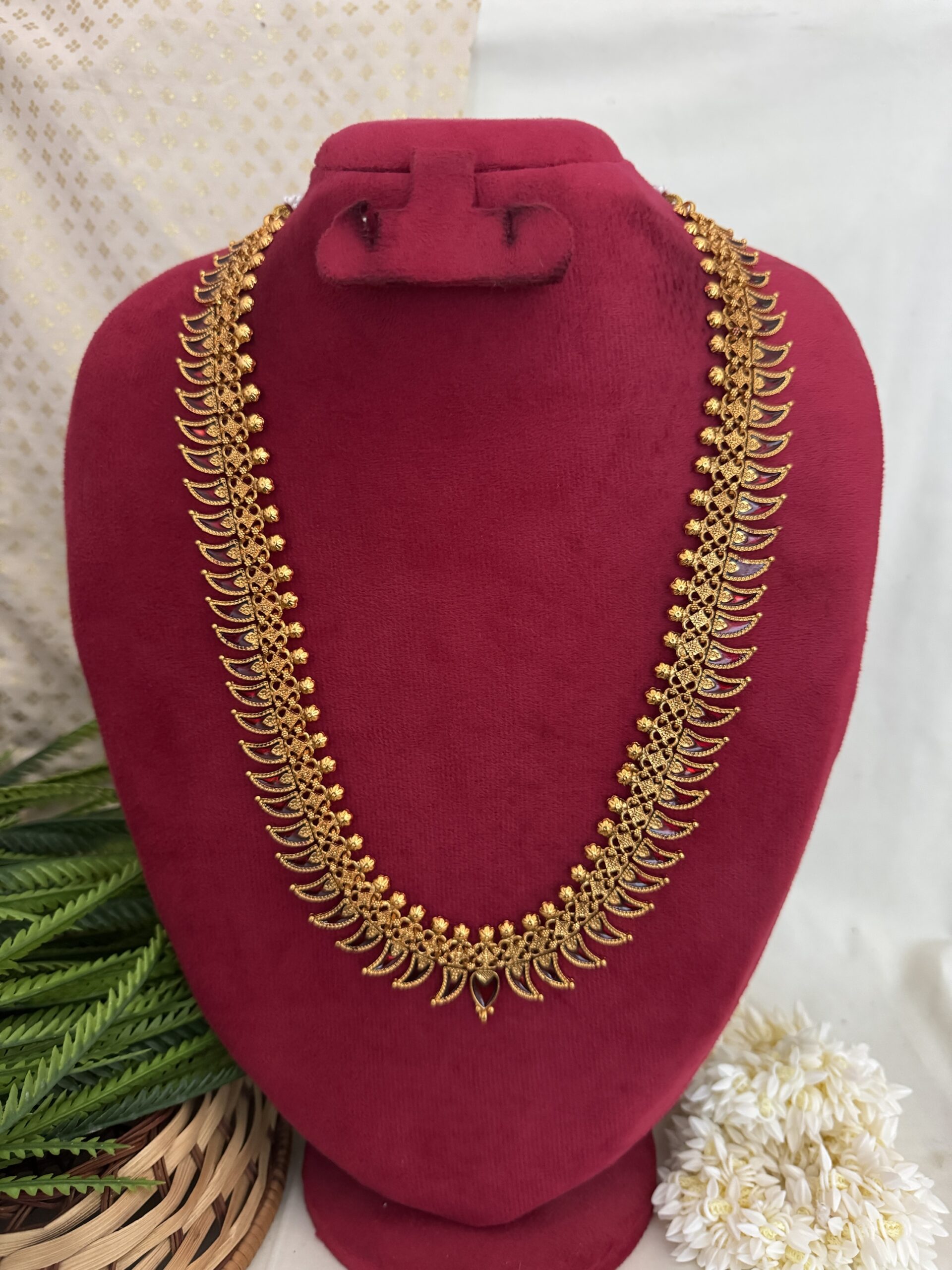 Palakka Leaf Haram Set - Ruby ( Enamel )