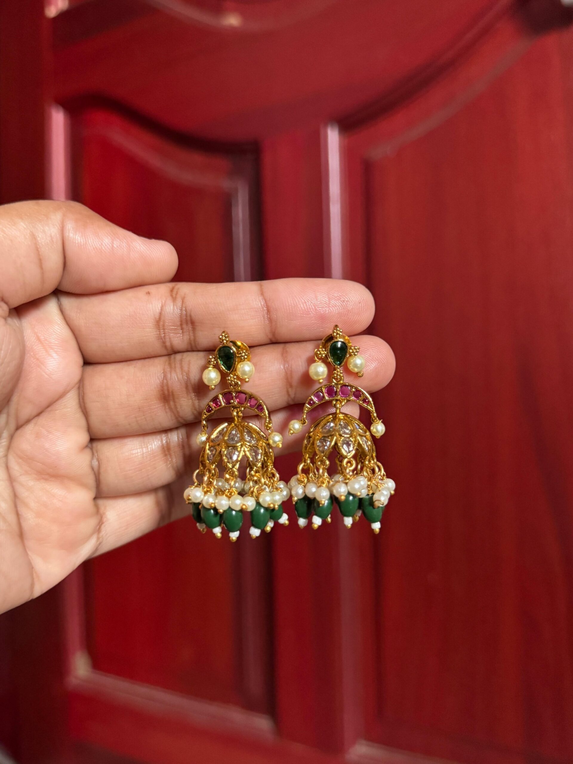 Kalyani Green Pearl Jhumkas
