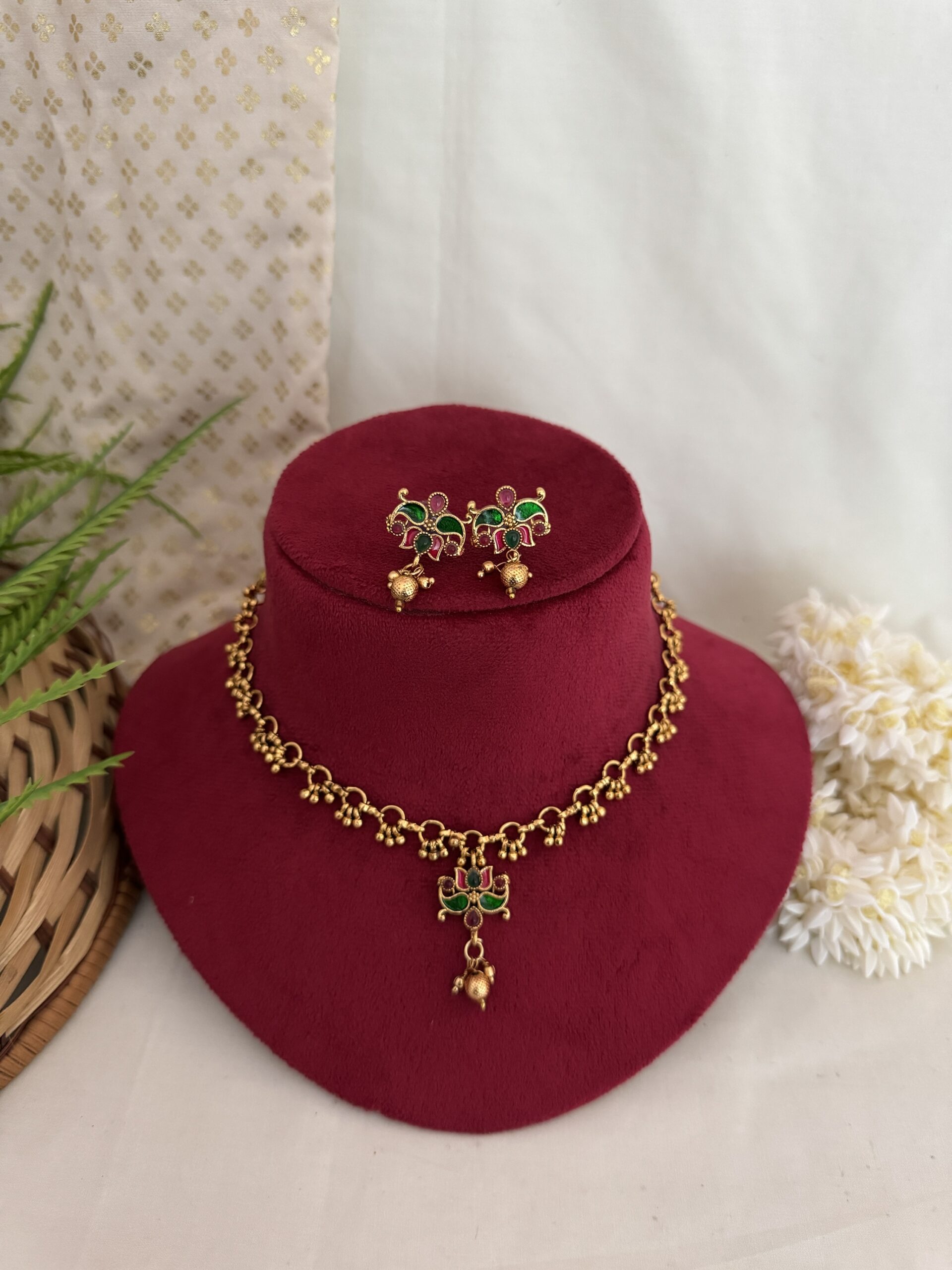 Green & Ruby Mini Lotus Drop Necklace - Image 2