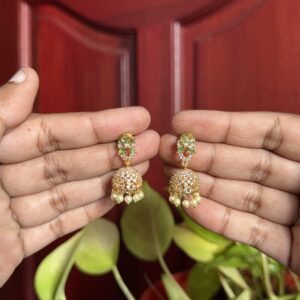 Aarohi AD Pearl Jhumkas - Green