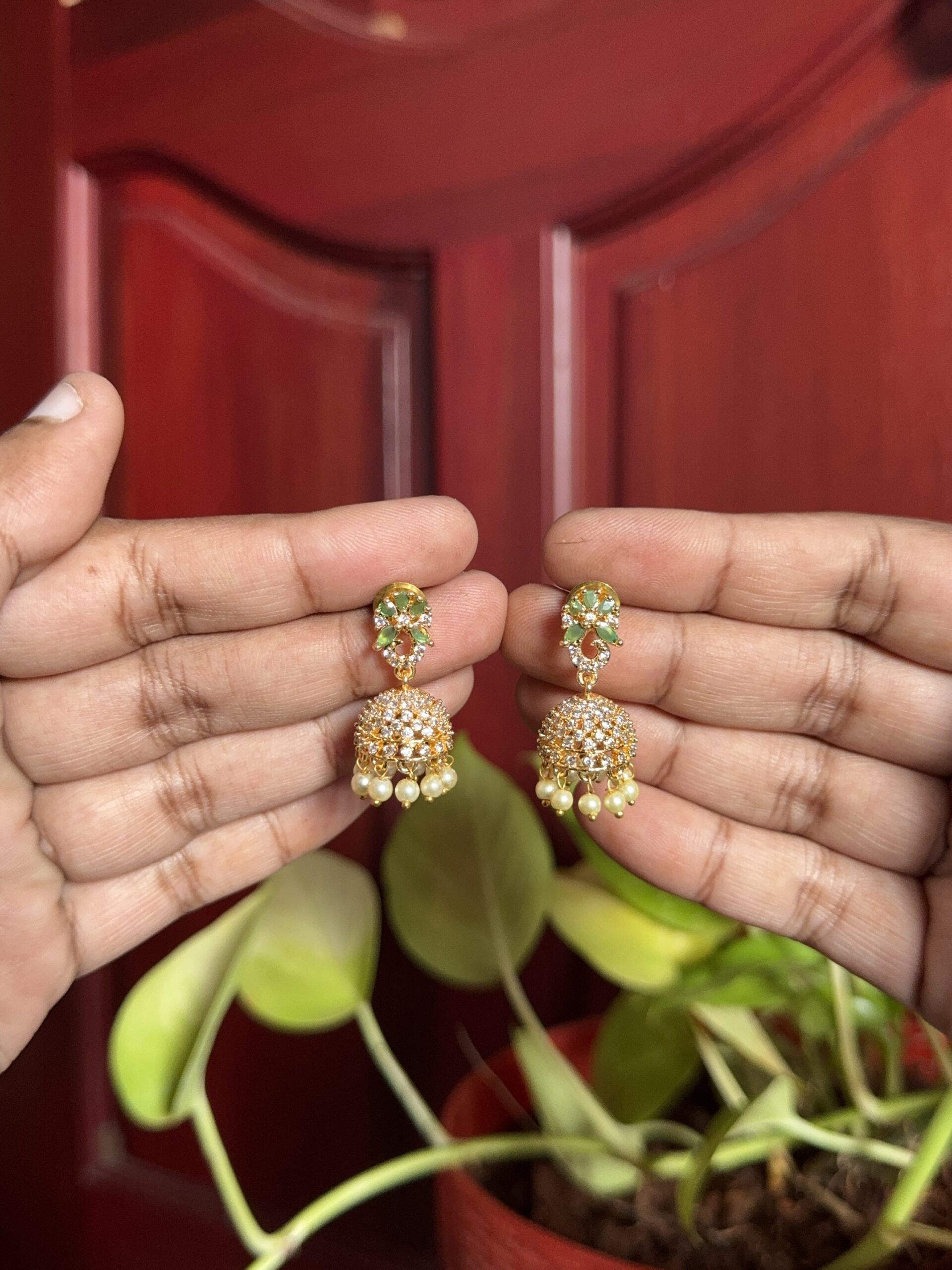 Aarohi AD Pearl Jhumkas - Green