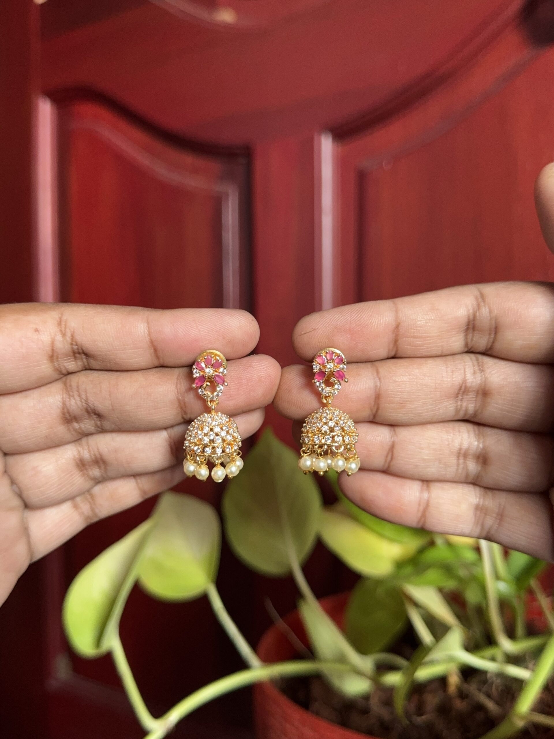 Aarohi AD Pearl Jhumkas - Ruby