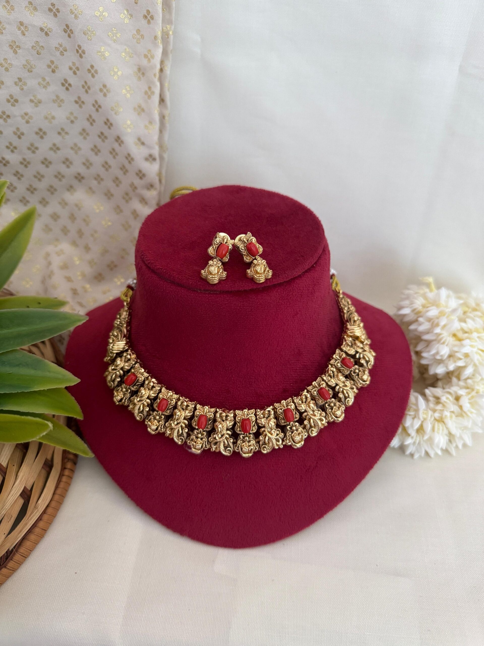 Lakshmi Coral Temple Necklace