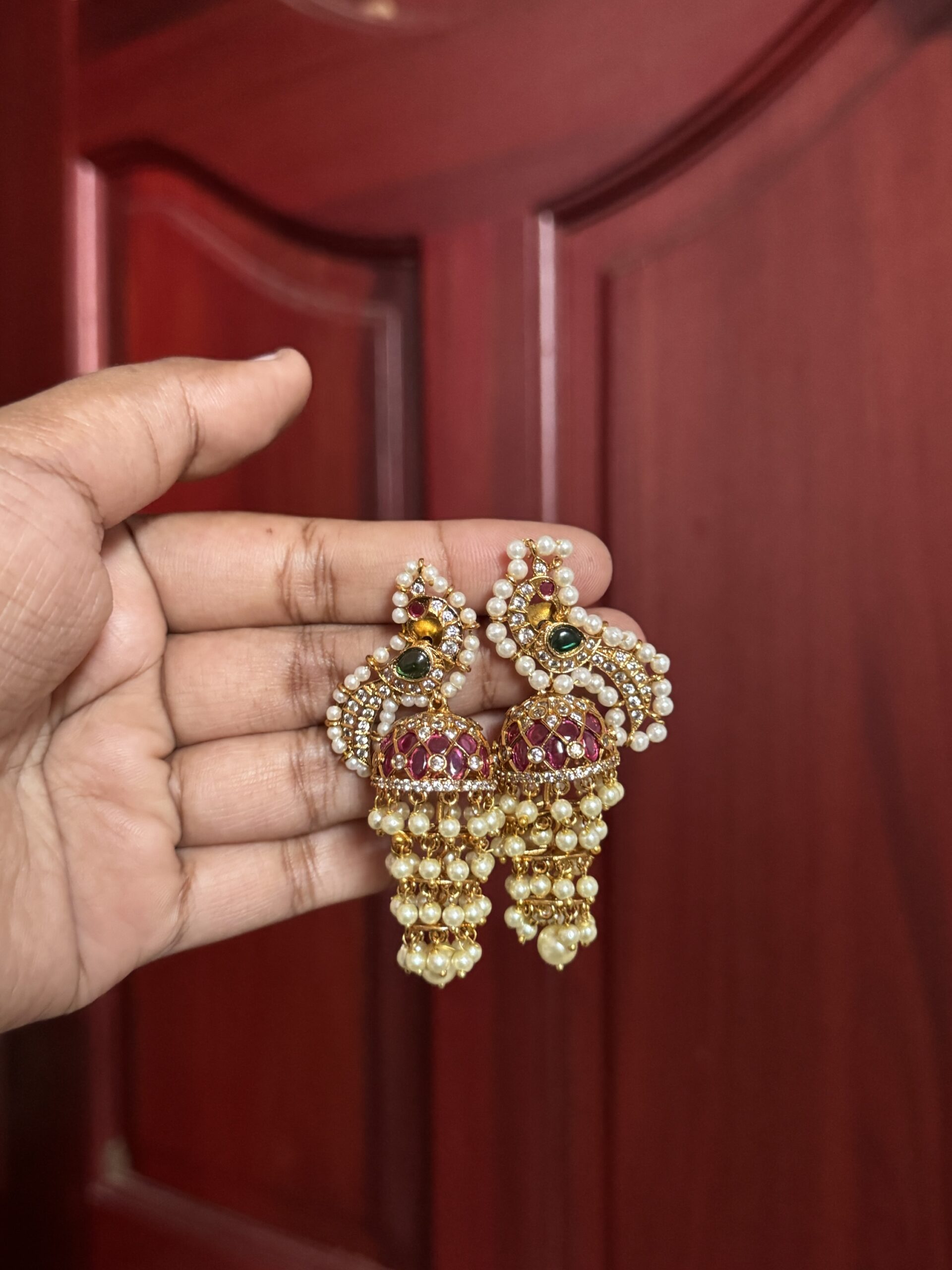 Royal Peacock Pearl Layer Jhumka