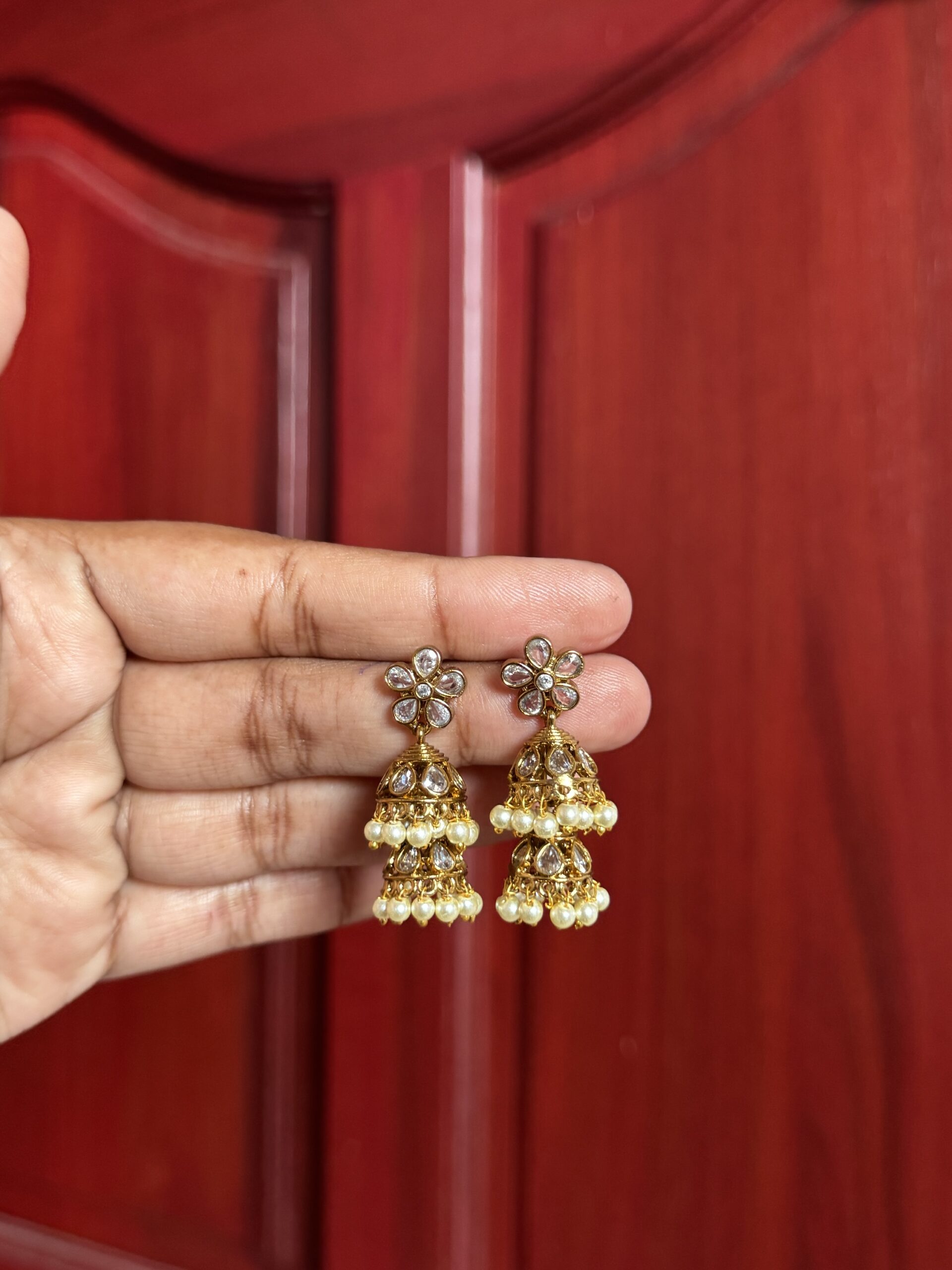 Blossom Pearl Jhumka - Image 2