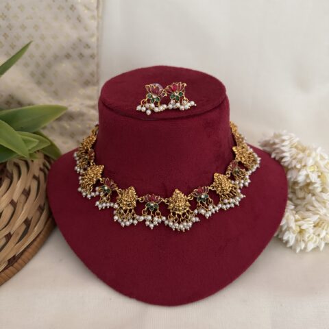 Lotus Lakshmi Temple Necklace That Reflects Goddess Blessings and Abundance