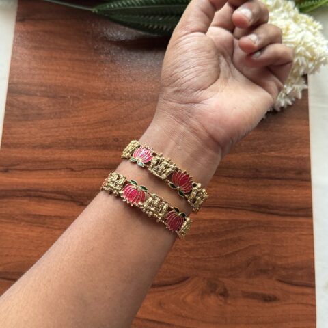 Lakshmi Lotus Temple Bangles 2/8
