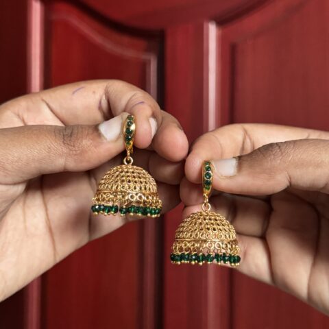 Veda Gold Hook Jhumka - Green