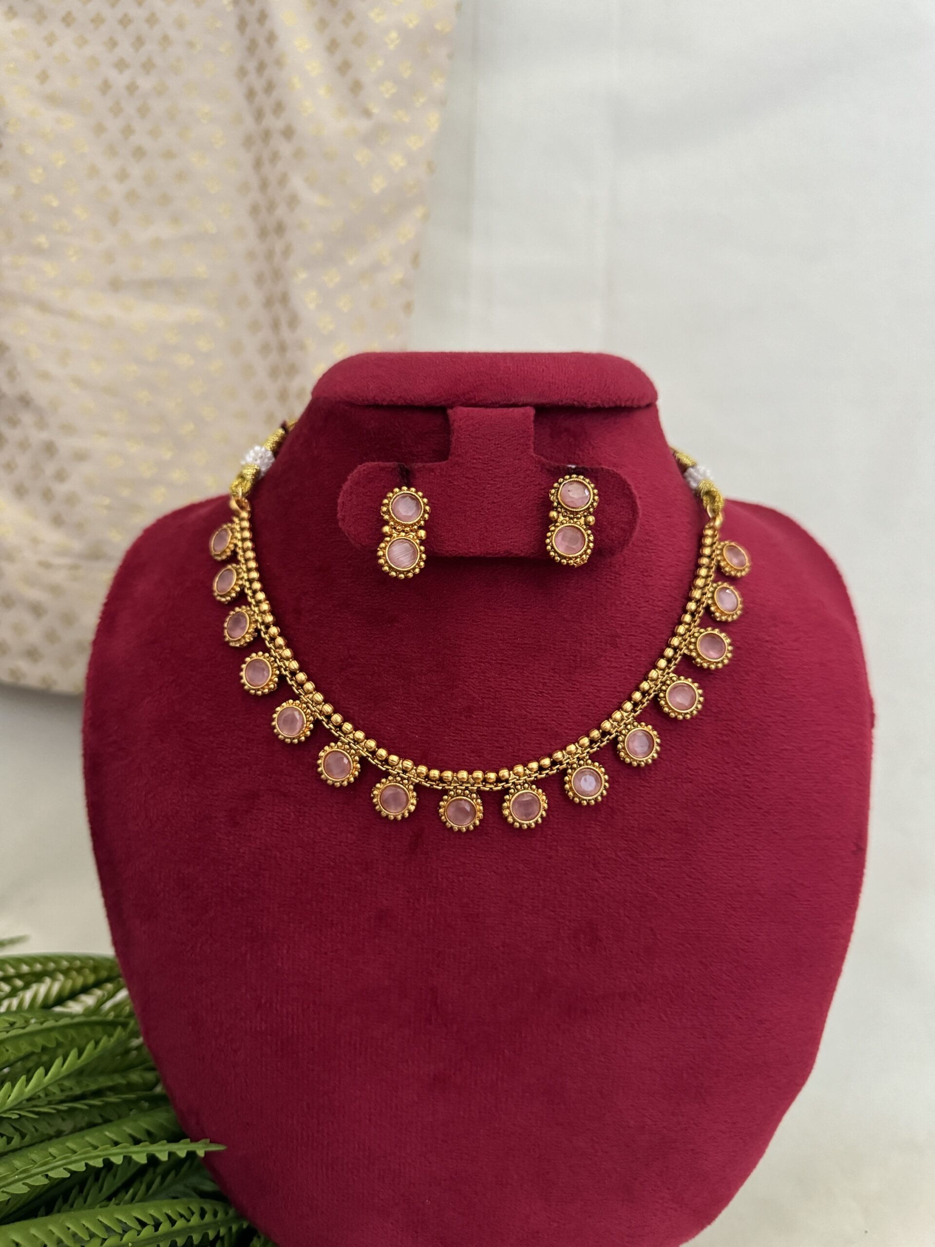 Polki Necklace - Pastel Pink