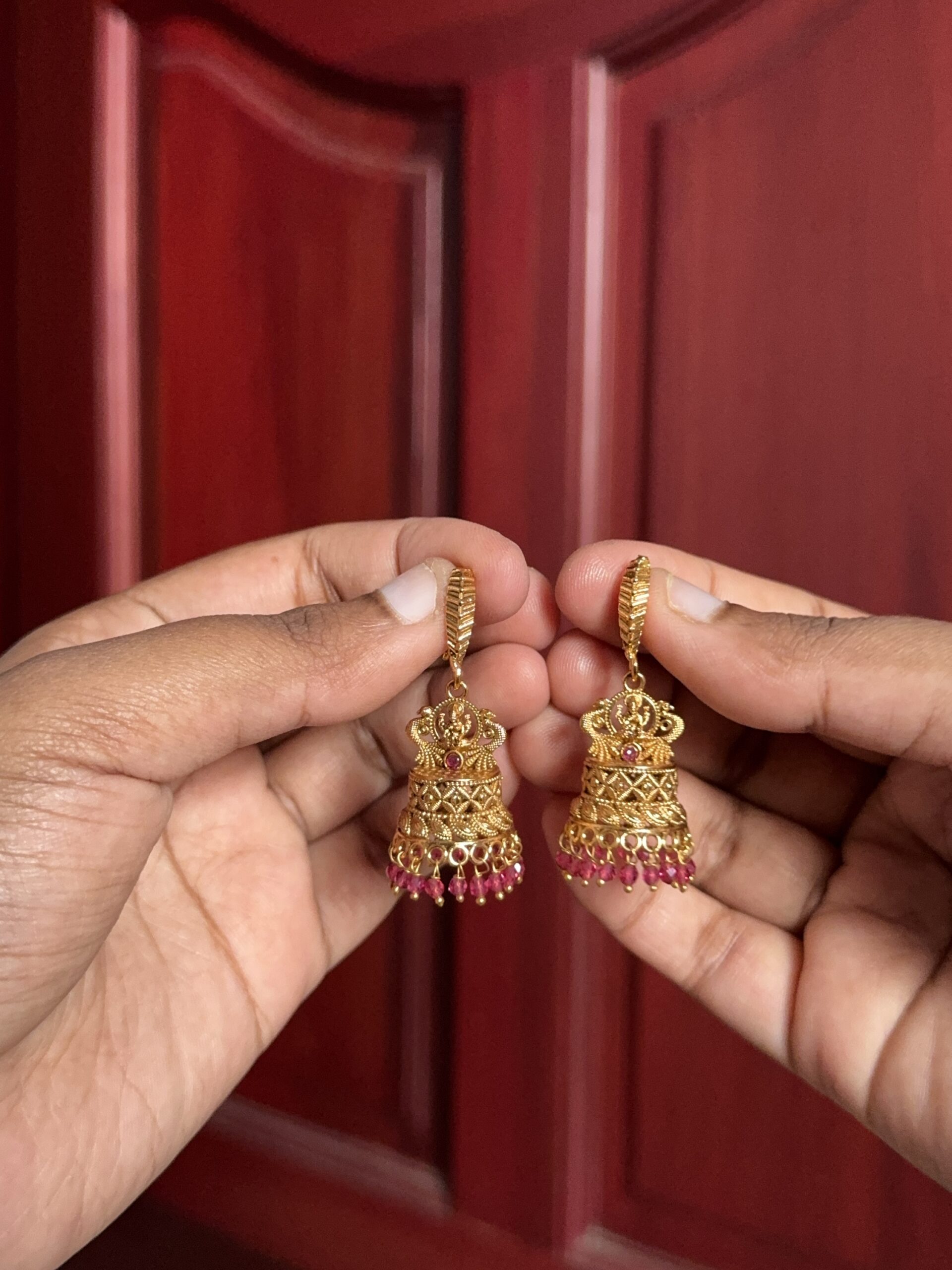 Traditional Temple Designer Jhumka - Ruby