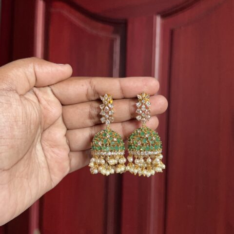 Gulabi Sparkle Jhumka - Green
