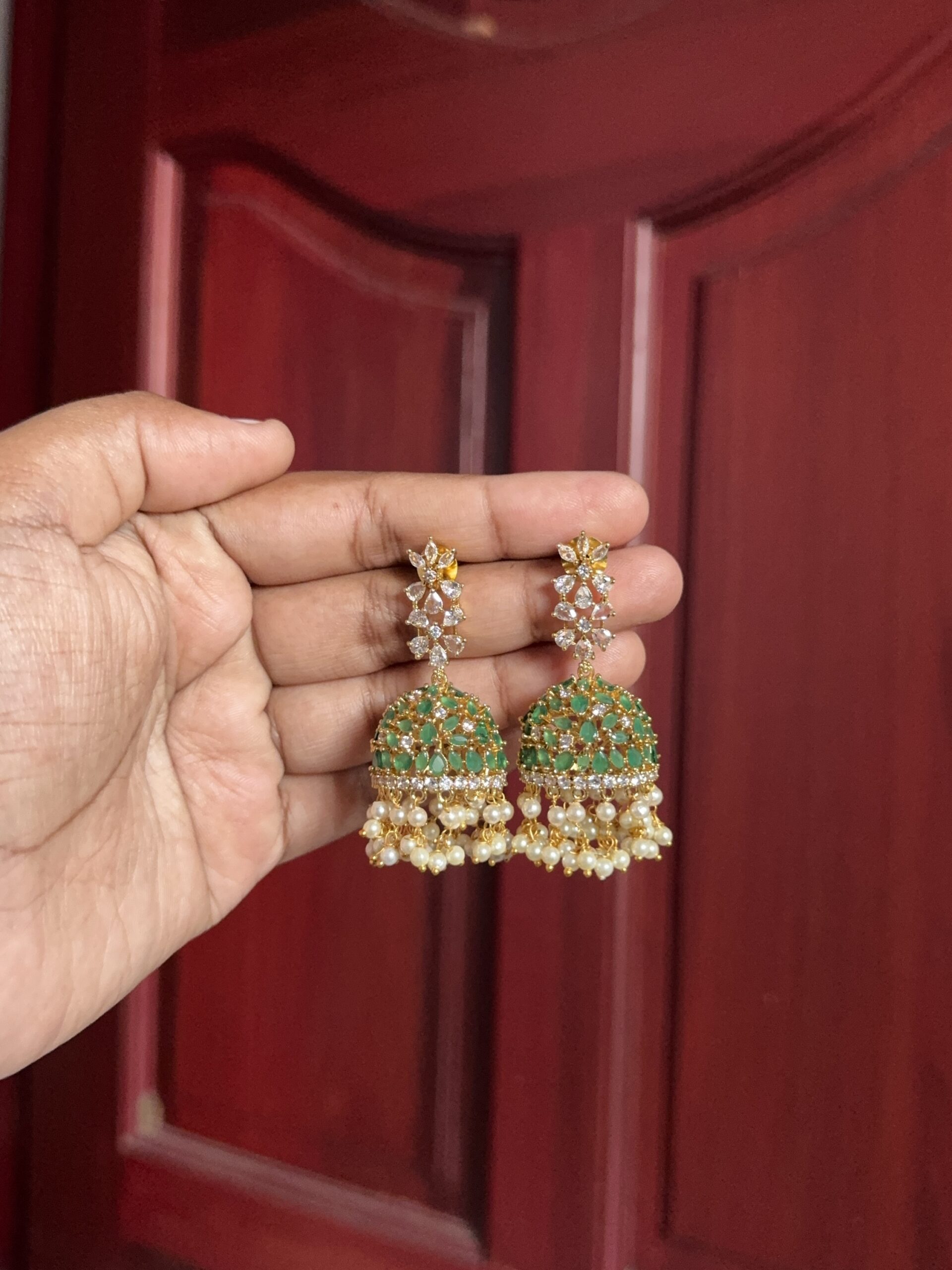 Gulabi Sparkle Jhumka - Green