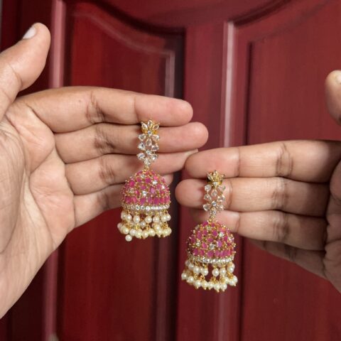 Gulabi Sparkle Jhumka - Ruby